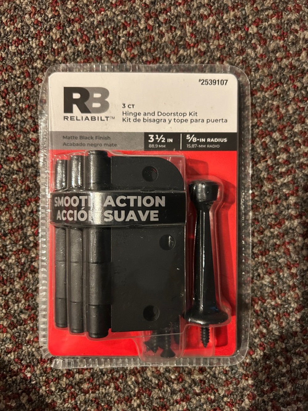 NWT Reliabilt 3-Pack Matte Black Hinge and Doorstop Kit